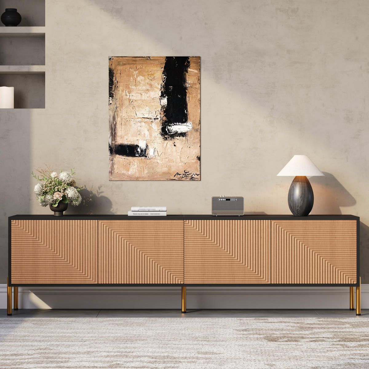 TV-SCHRANK mit 4 Türen 179 x 35 x 53,5 cm Schwarz/Natur - Schwarz, Holzwerkstoff (35/53.5/179cm) - Beauniv