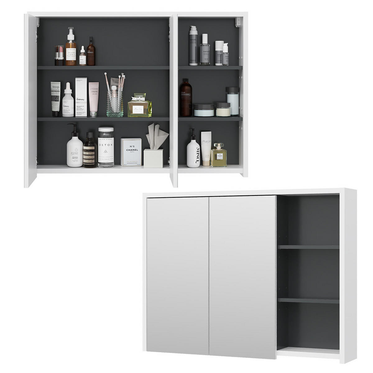 BADSPIEGELSCHRANK Viola Weiß/Anthrazit 100 x 75 cm - Anthrazit/Weiß, Holzwerkstoff (100/75/18cm) - Vicco