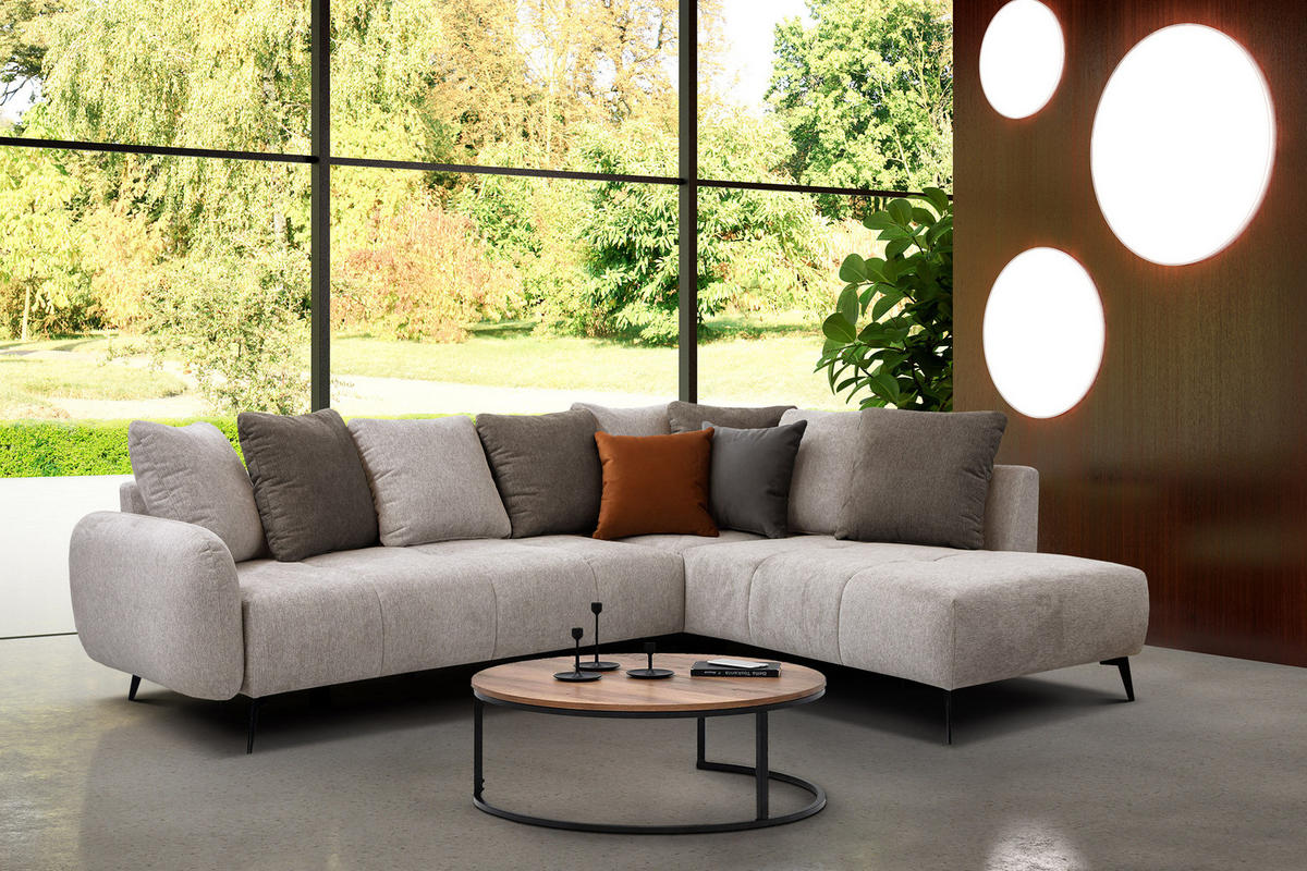 ECKSOFA EVENTO 5-Sitzer, beige - Beige/Schwarz, Holzwerkstoff/Textil (266/206cm) - Courtois Laville