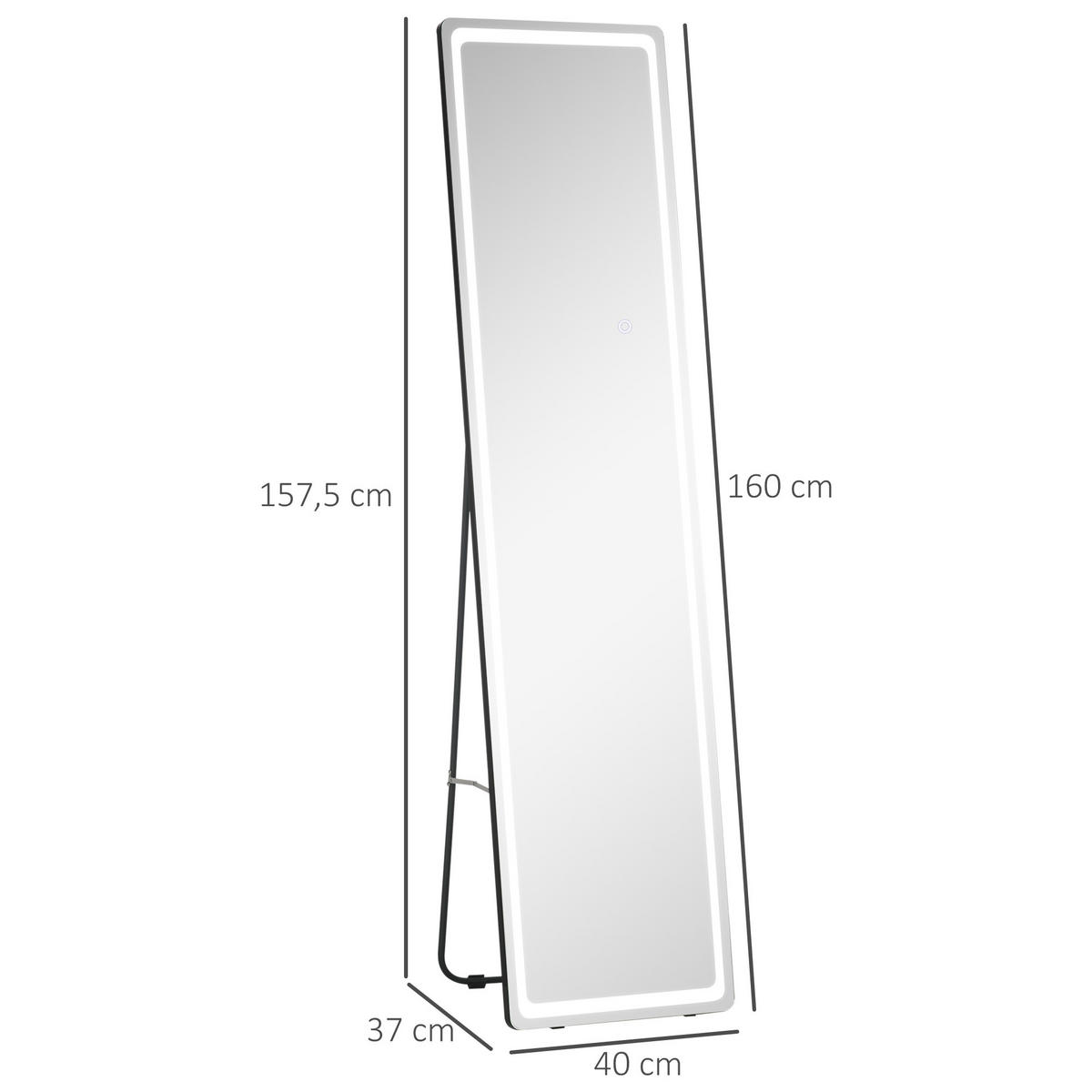 2 in 1 Standspiegel, Ganzkörperspiegel mit LED-Beleuchtung, Ankleidespiegel - Silberfarben, Glas (37/157.5/40cm) - HOMCOM