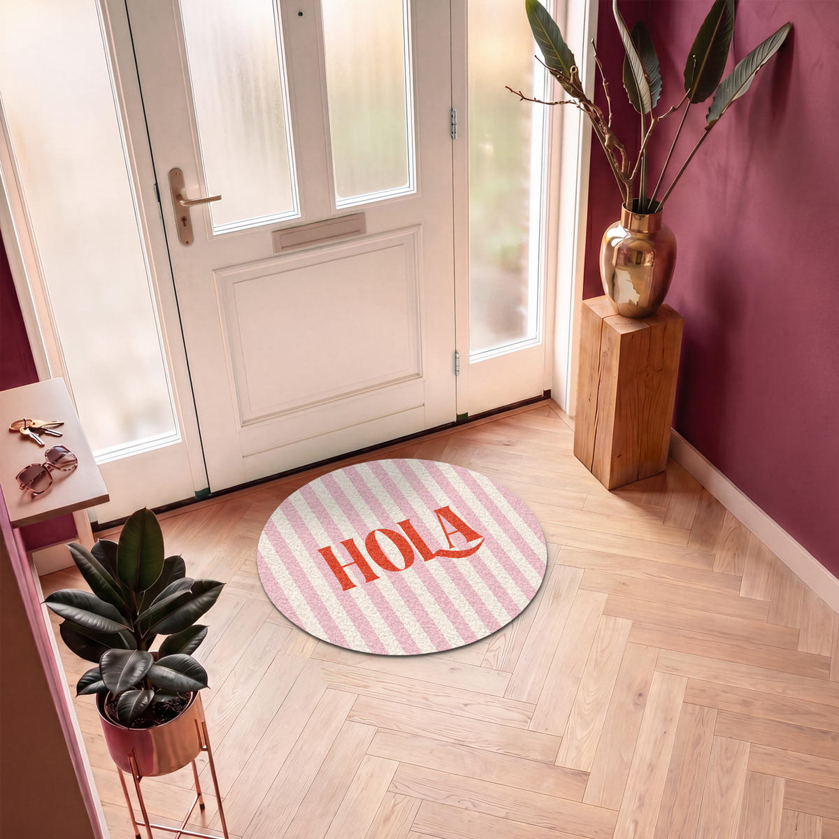 ROHOŽKA Hola - Citát - Pruhy - Pastelová - Růžová - Červená - Bílá 90x90 cm - růžová, textil/umělá hmota (90/0.4cm) - MuchoWow