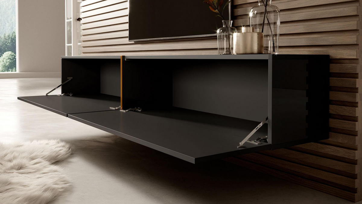 TV-LOWBOARD Bisira Schwarz / Gold 200 cm - Schwarz, Holzwerkstoff (200/30/31.6cm) - Selsey