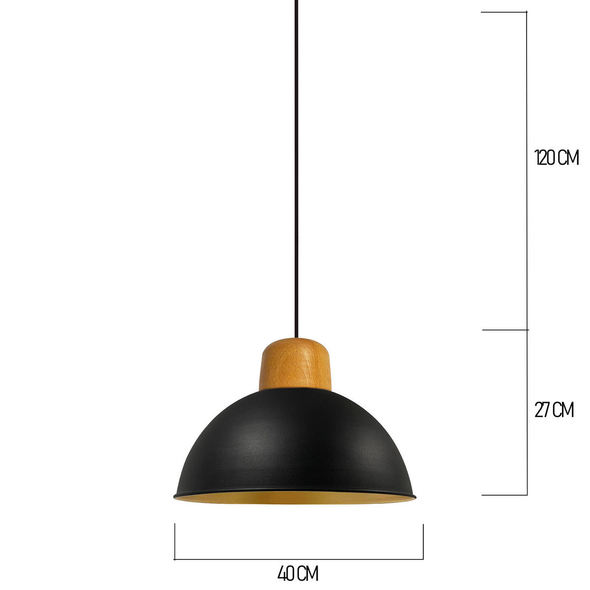 PENDELLEUCHTE Lipeo Vintage 40/23 - Goldfarben/Schwarz, Holz/Metall (40/23cm) - Bamyum