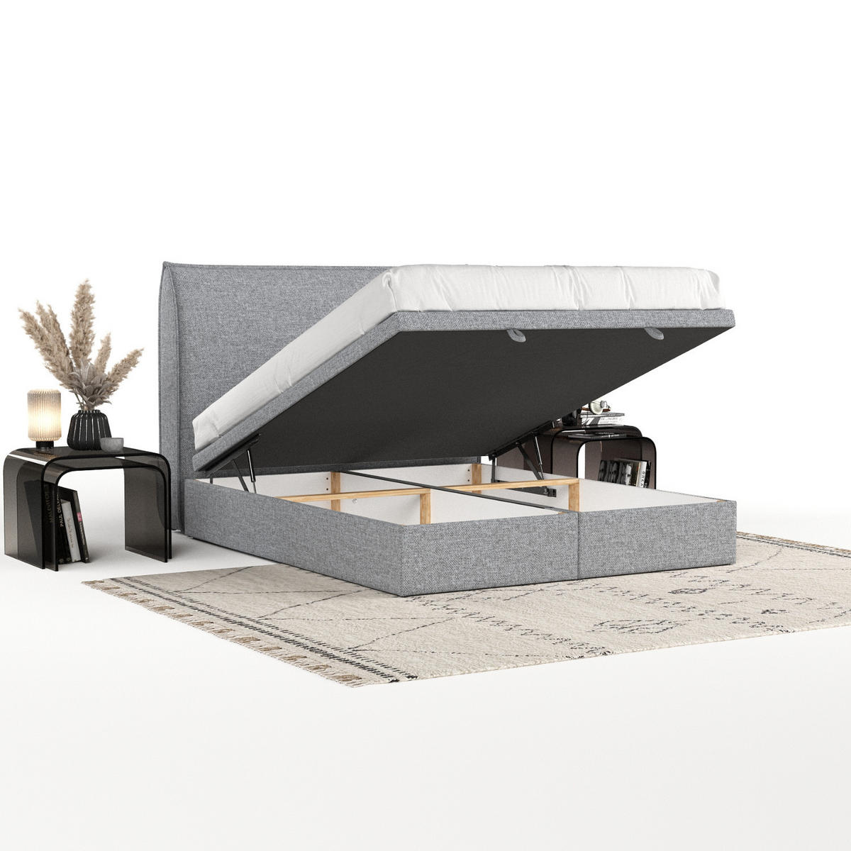 POLSTERBETT Tuvalu mit Stauraum 120/200 cm Grau im Alta Stoff - Schwarz/Grau, Holz/Holzwerkstoff (120/200cm) - AltaBeds