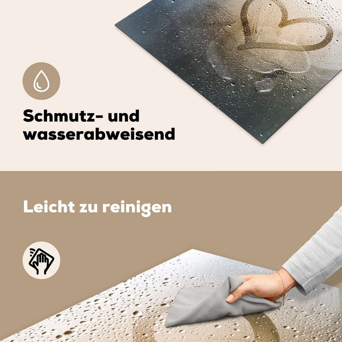 HERDABDECKPLATTE Herz - Kondenswasser - Wasser - 3D Herdabdeckung Induktionsfeld 65x52 cm - Grau, Kunststoff (65/52/0.2cm) - MuchoWow