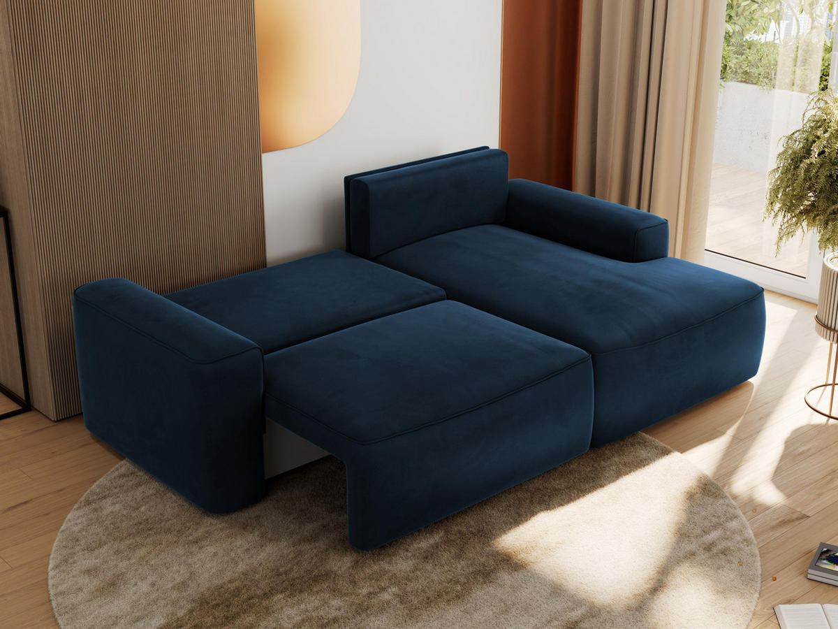 ECKSOFA BELLUNO L Dunkelblau Velvet - Rechts - Blau/Schwarz, Textil (233/144cm) - MKS