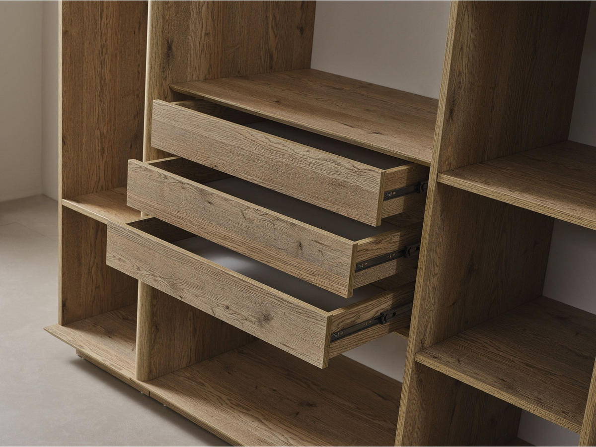 BETTANLAGE Anka Typ-1 Bett mit Kopfteil, 2 Nachttische, Kleiderschrank und Kommode - Eichefarben, Holzwerkstoff (160/200cm)