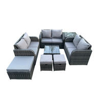 GARTENMÖBELGARNITUR Polyrattan Dunkelgrau 9-Sitzer - Dunkelgrau, Metall - Fimous