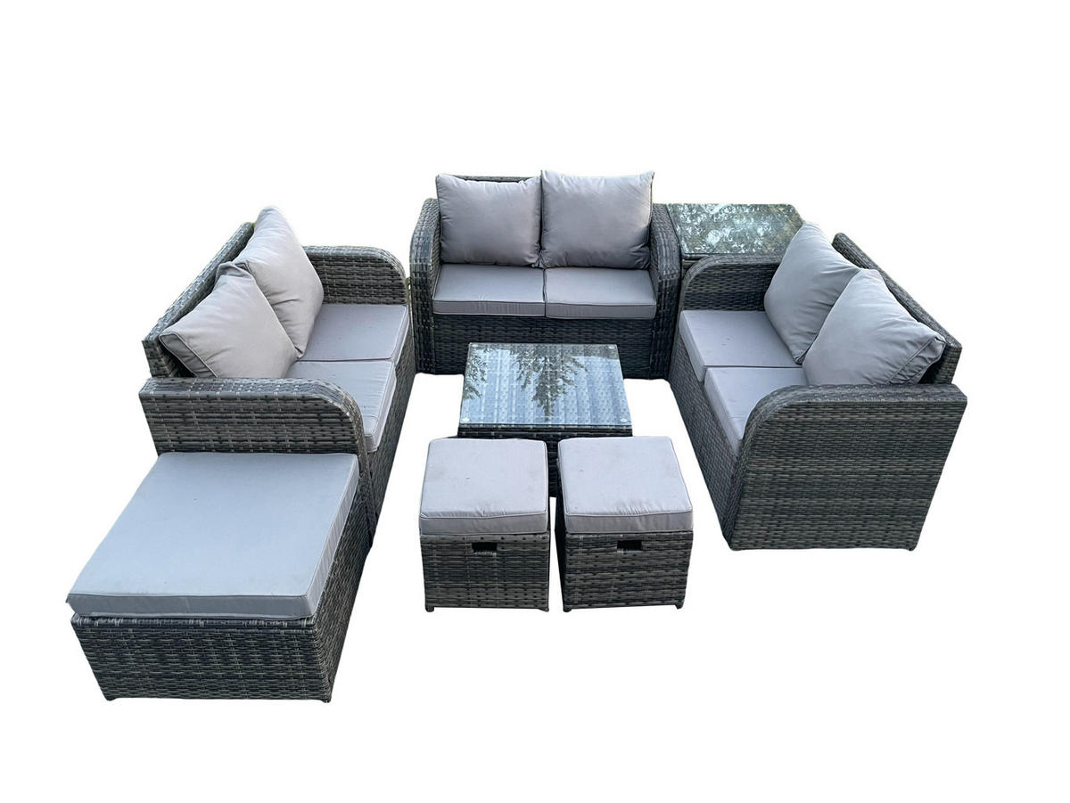 GARTENMÖBELGARNITUR Polyrattan Dunkelgrau 9-Sitzer - Dunkelgrau, Metall - Fimous