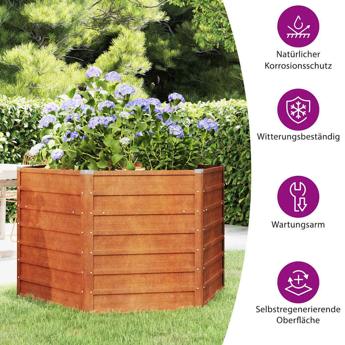 HOCHBEET Rostig 129/129/77 Cm Cortenstahl - Braun, Metall (129/77/129cm) - vidaXL