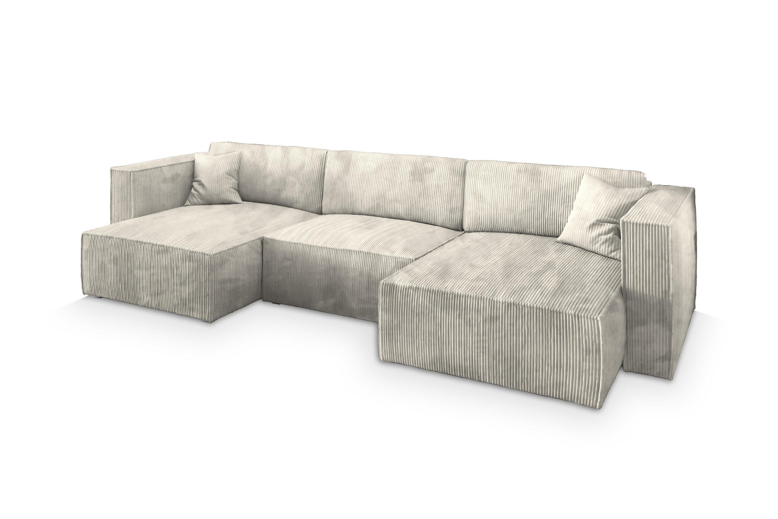 WOHNLANDSCHAFT SARMO P Creme Kordstoff mit Schlaffunktion - Creme, Holz (347/70/148cm) - MASSENO