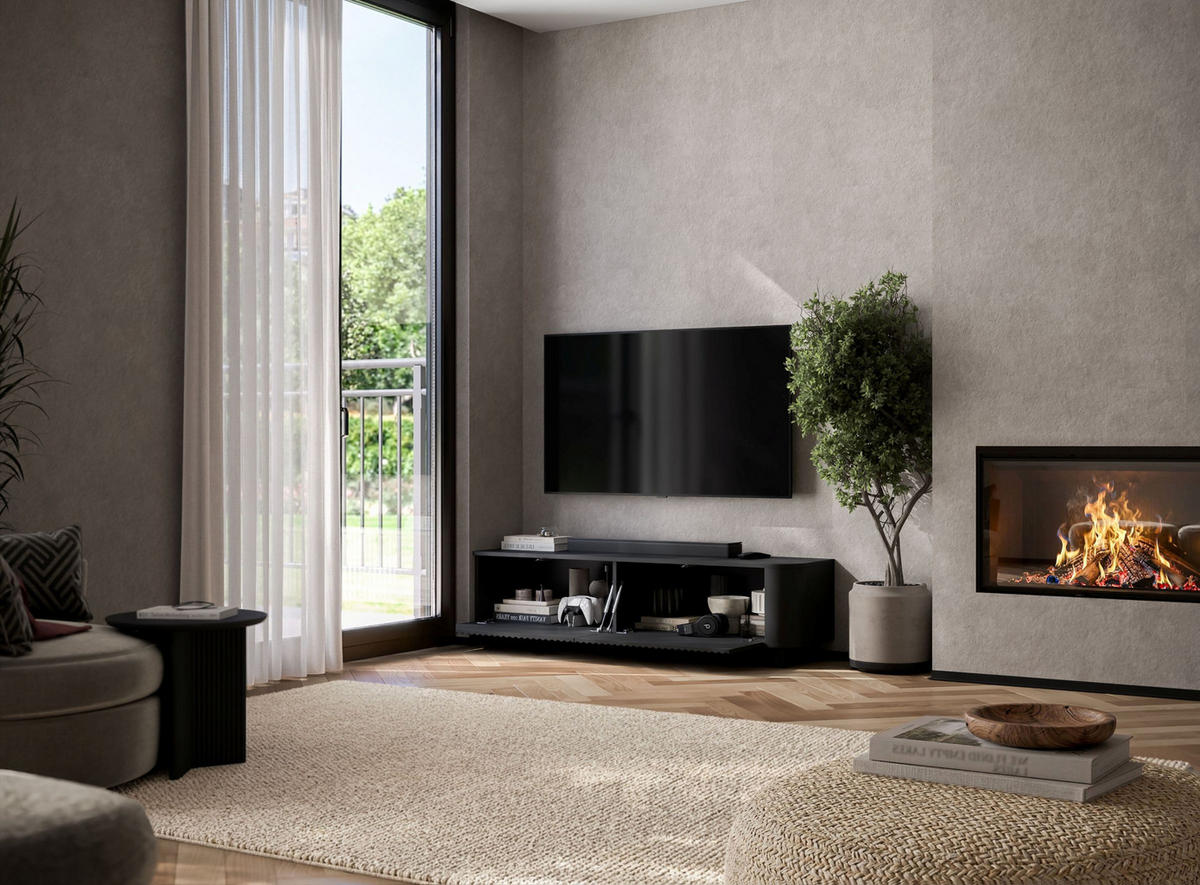 TV stolek Aurora černý matný 140 cm s podstavcem - černá, kompozitní dřevo (140/37/35cm) - Meble Lindner
