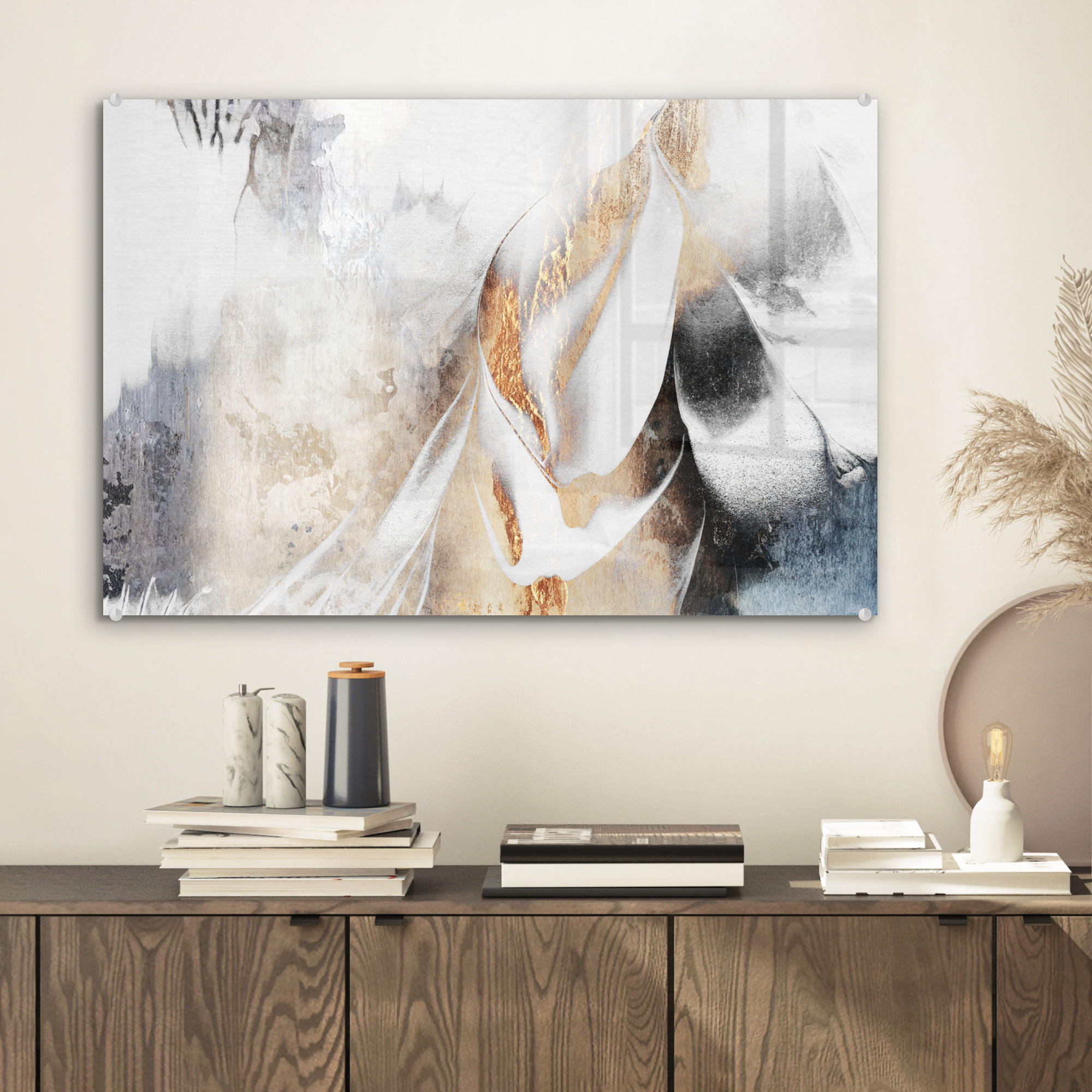 ACRYLGLASBILD Luxus - Abstrakt - Gold - Weiß 60x40 cm - Goldfarben, Glas (60/40cm) - MuchoWow