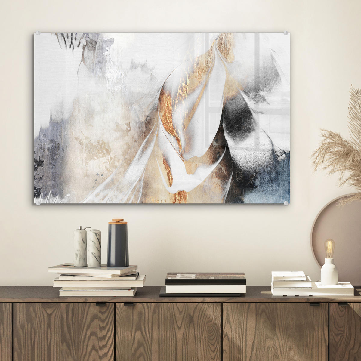 ACRYLGLASBILD Luxus - Abstrakt - Gold - Weiß 60x40 cm - Goldfarben, Glas (60/40cm) - MuchoWow