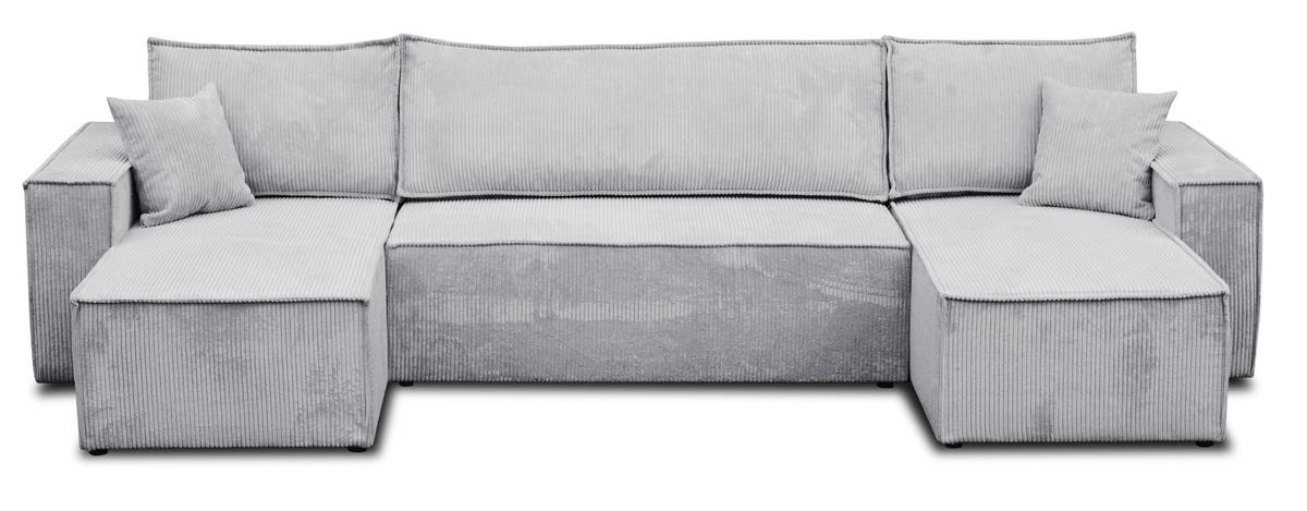 WOHNLANDSCHAFT Hugo U-Form Cordstoff mit Schlaffunktion und Bettkasten - Greige, Textil (312/83/142cm) - VENASI MÖBEL
