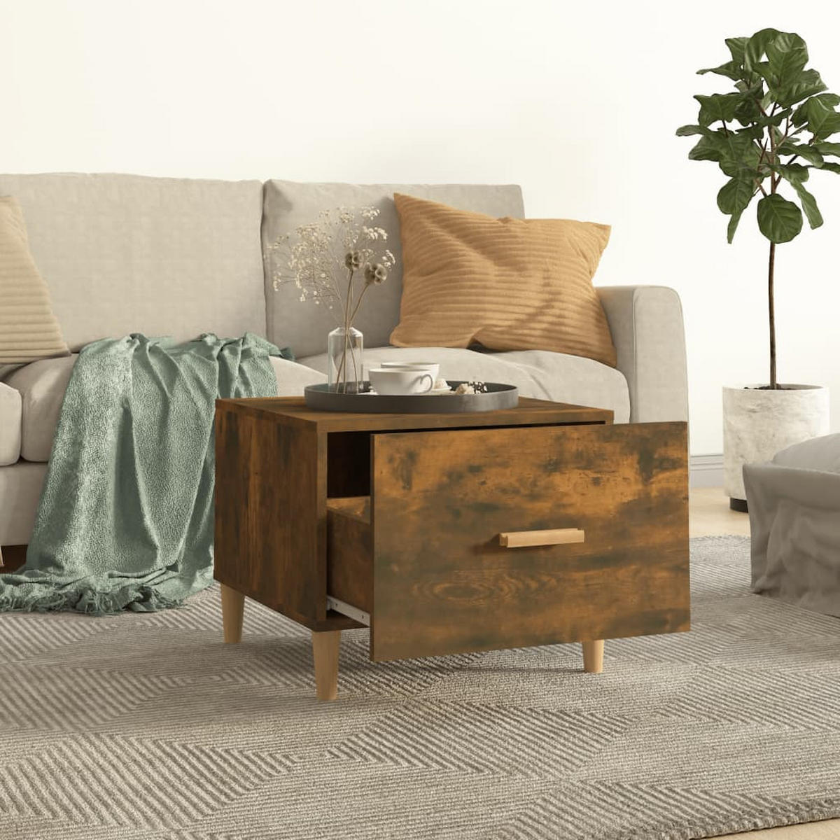 COUCHTISCHE 2 Stk. Räuchereiche 50x50x40 cm Holzwerkstoff - Braun, Holzwerkstoff (50/50/40cm) - furnicato
