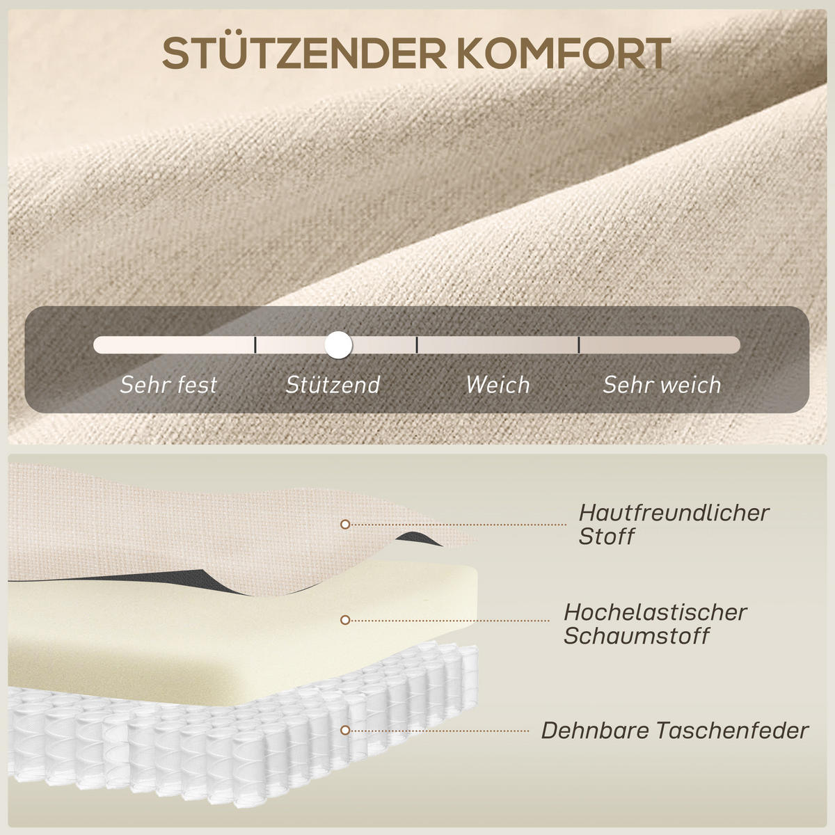 SOFA 2 Sitzer Couch mit Leinenoptik, Getuftete Rückenlehne, Beige - Beige/Naturfarben, Holz/Textil (68/90/118cm) - HOMCOM