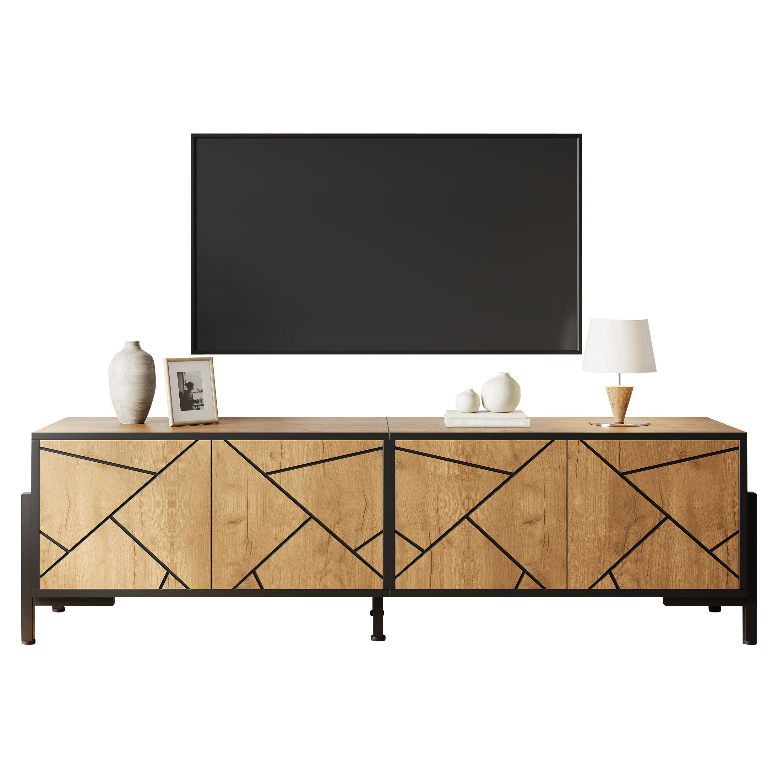 TV-LOWBOARD Naturfarben-Schwarz 153/40/50 cm - Naturfarben, Holzwerkstoff (153/50/40cm) - PANGIVO
