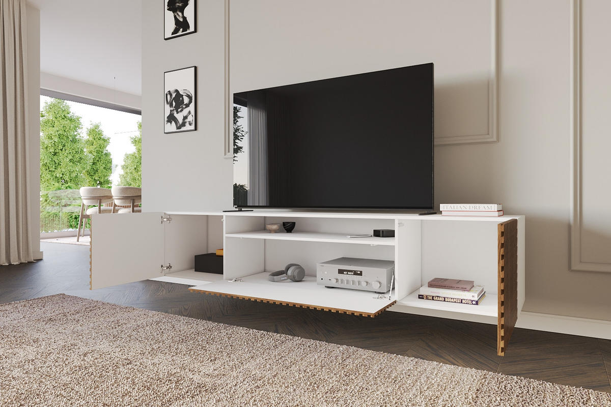 LOWBOARD ZENO-W 200x40x41 cm - Weiß / Katania - Eiche Wotan, Holzwerkstoff (200/40/41cm) - ALTDECOR