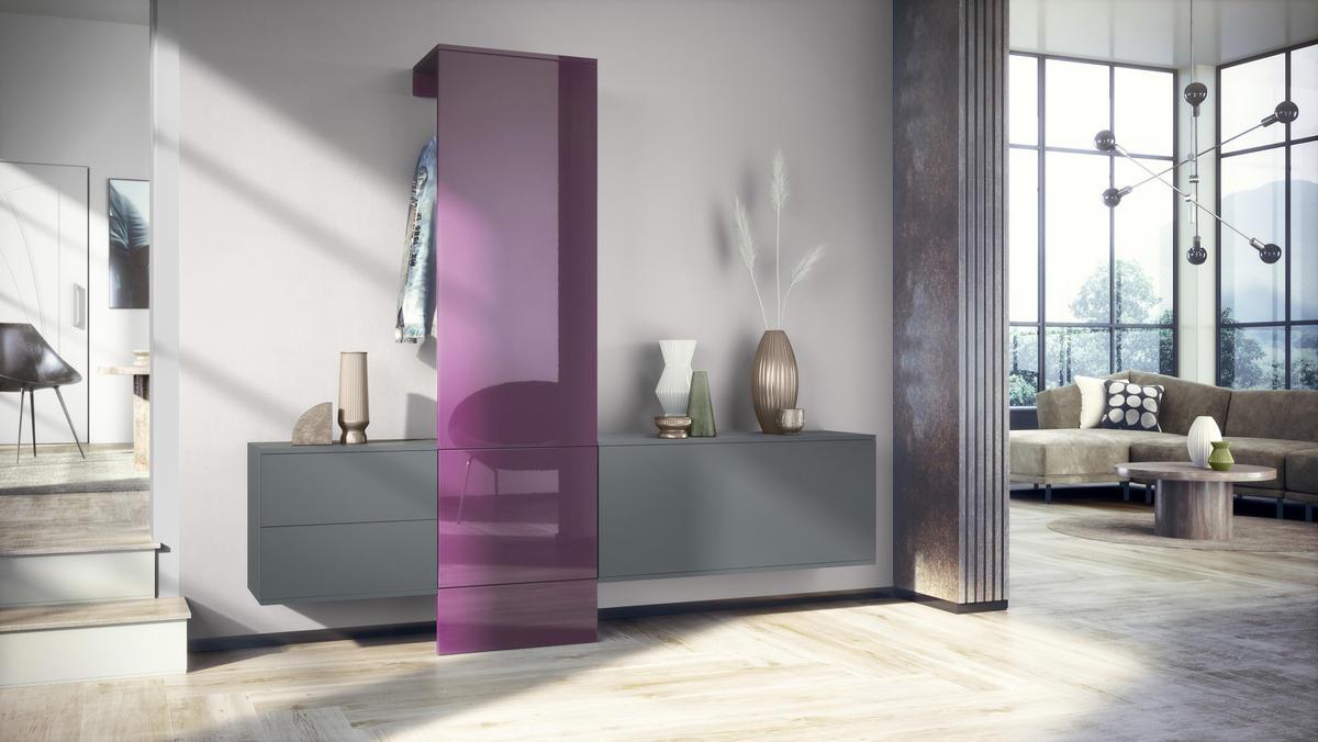 GARDEROBE Carlton Paneel in Brombeer Hochglanz - Brombeere, Holzwerkstoff (209/193/35cm) - Vladon