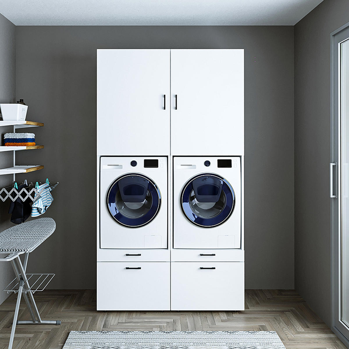 WASCHMASCHINENSCHRANK Serie 2 134cm Breit, 240cm Hoch - Weiß, Holzwerkstoff (134/240/67cm)