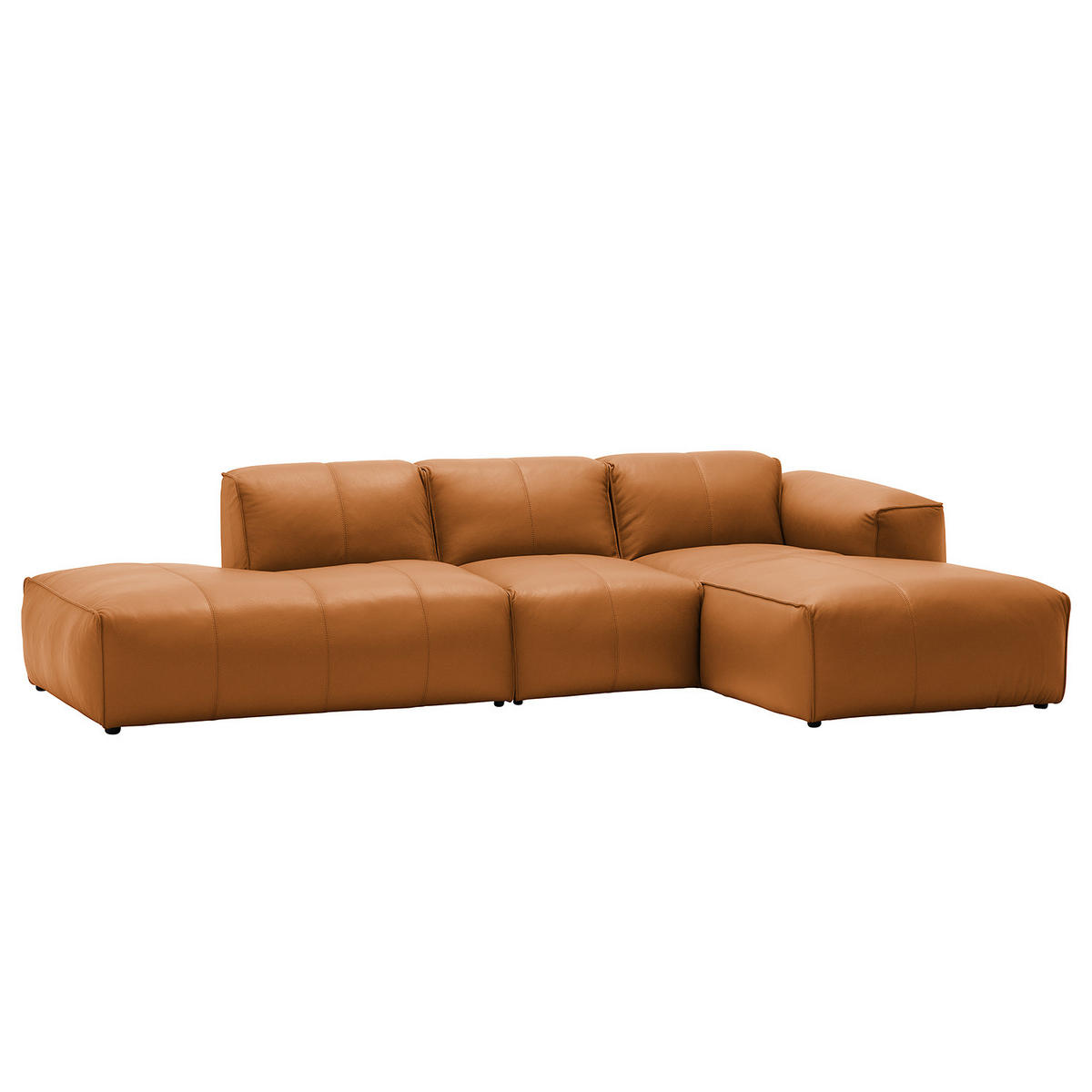 ECKSOFA mit Chaiselongue - Cognac/Schwarz, Leder/Kunststoff (290/173cm) - home24