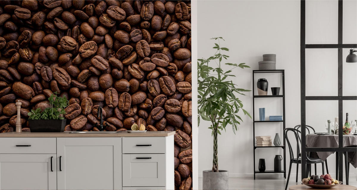 FOTOTAPETE röstfrische Kaffeebohnen 3D 300x210cm - Schwarz/Braun, Papier (300/210cm) - Muralo