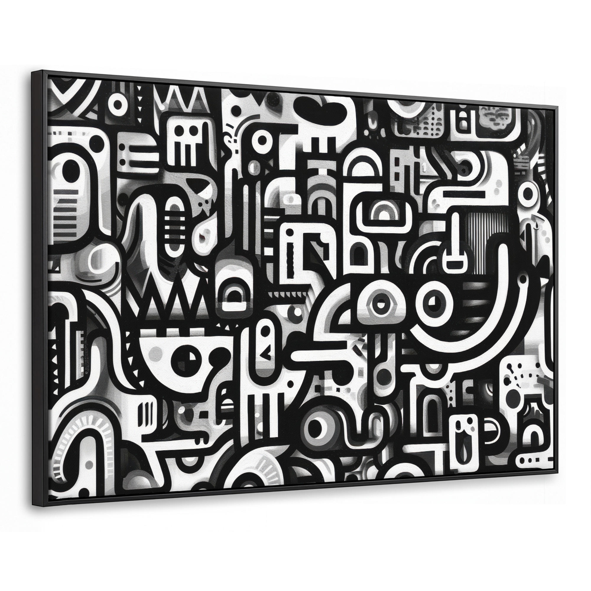 LEINWAND Bilder mit Rahmen - Symbole - Abstrakt - Grafik - Schwarz - 150x100 - Schwarz, Textil (150/100cm) - MuchoWow