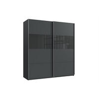 SCHWEBETÜRENSCHRANK Bramfeld in Grafit mit Schwarz Glas 180 x 198 x 65 cm (B x H x T) Kleiderschrank - Grau, Holzwerkstoff (80/200/120cm)