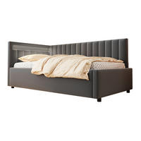 POLSTERBETT Schlafsofa 90/200 cm Grau aus Samt mit LED und Stauraum - Grau, Textil (90/200cm) - OKMYHOME