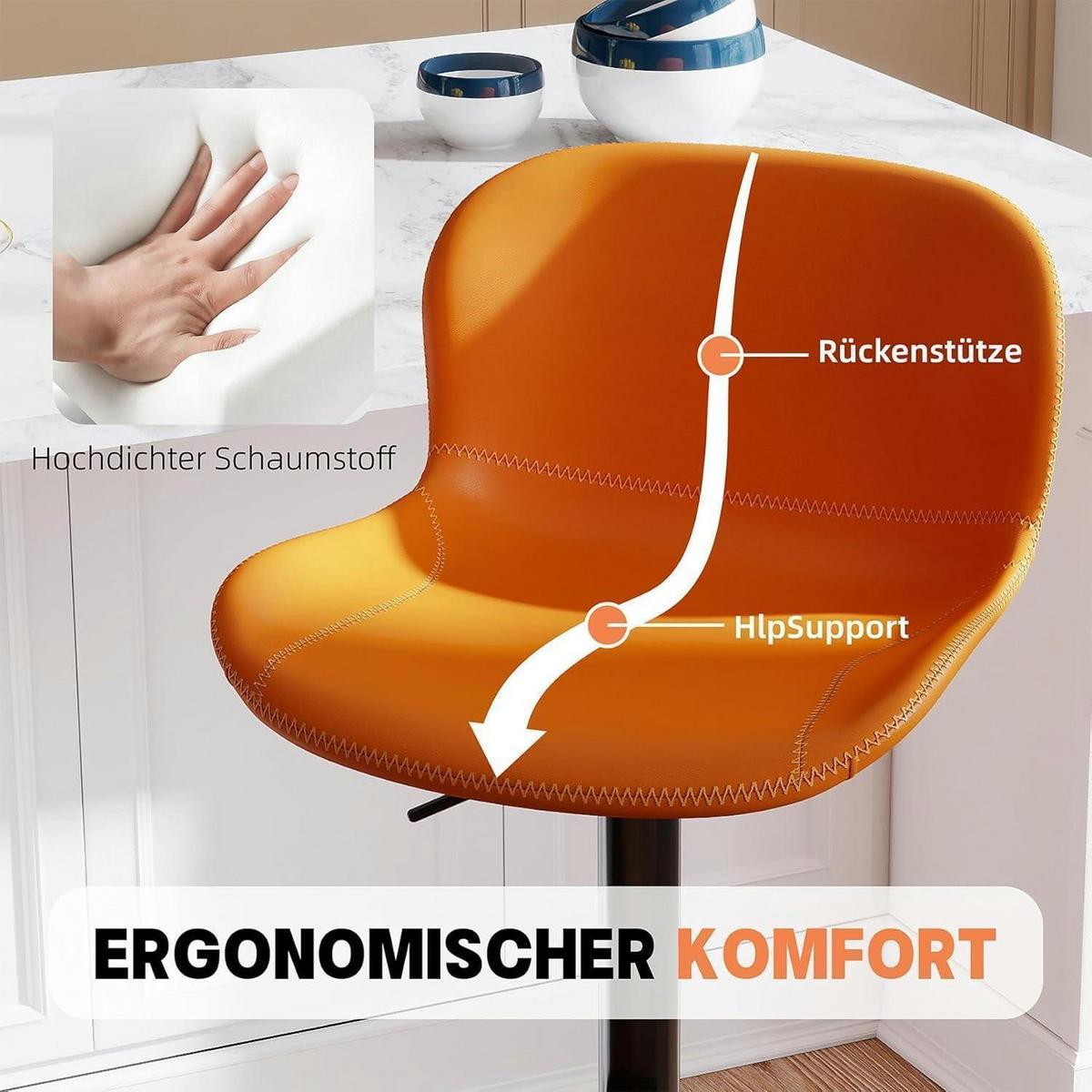 BARHOCKER 4er Set Höhenverstellbar Kunstleder Orange - Orange, Kunststoff (45/100/38cm)