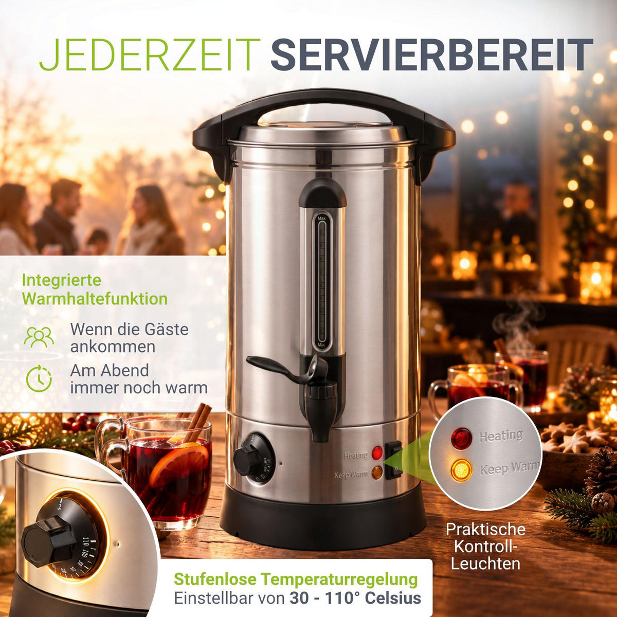 GLÜHWEINKOCHER Teramo 10 L - Silberfarben, Metall (30/50/23cm) - Juskys