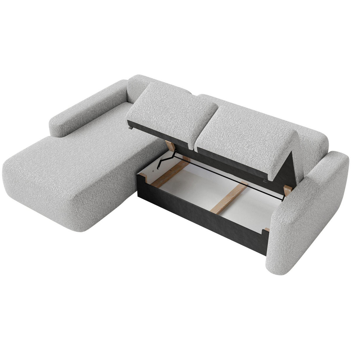 ECKSOFA Carnos Mini Hellgrau Chenille - Hellgrau/Schwarz, Kunststoff/Textil (238/164cm) - Selsey