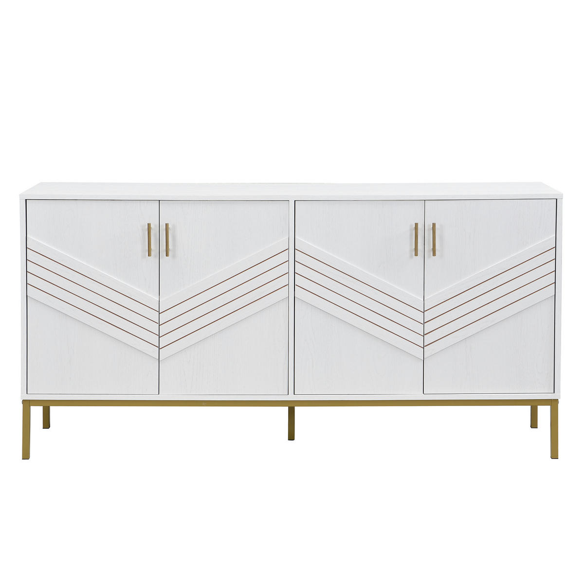 SIDEBOARD 160/40/80,5 cm Weiß/Holz aus MDF mit 4 Türen - Weiß, Holzwerkstoff (160/80.5/40cm) - OKWISH