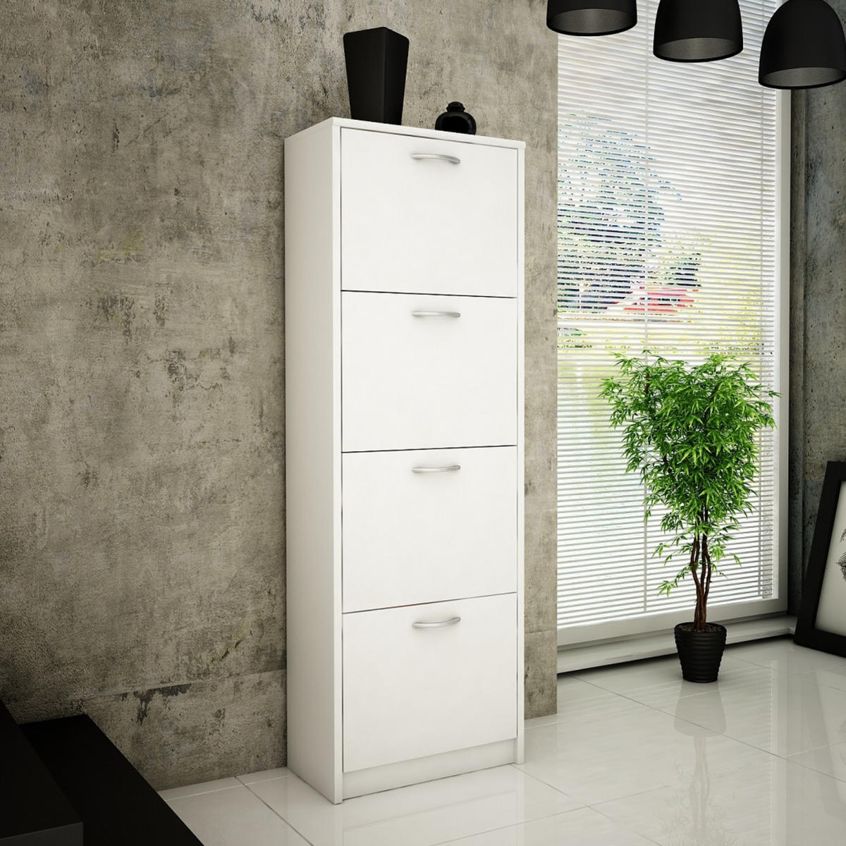 SCHUHSCHRANK mit 4 Fächern in Weiß - Weiß, Holzwerkstoff (50/152/28cm) - Home Collective