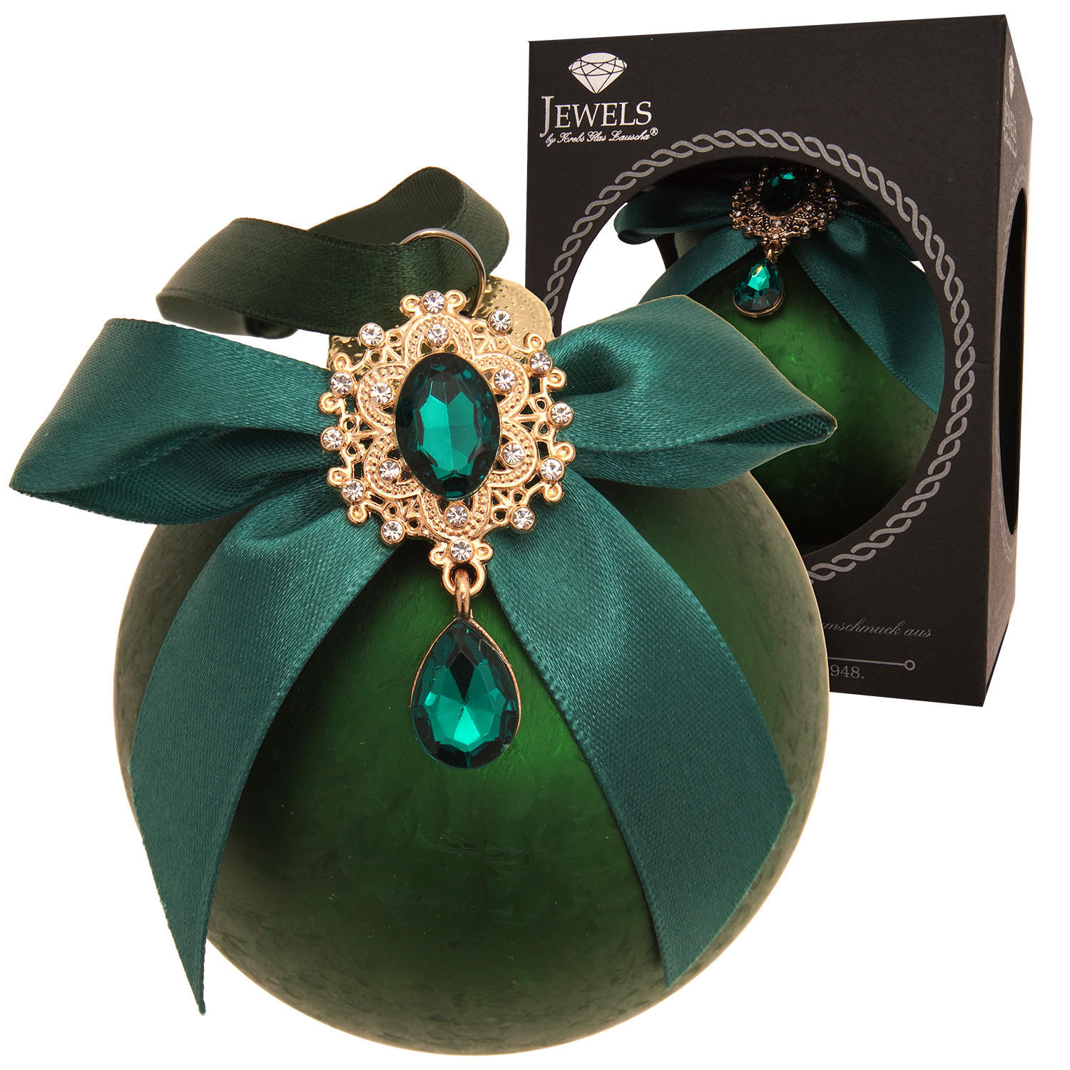 CHRISTBAUMKUGEL Strassstein Schleife Eisdesign Grün 8cm (Glas / 1 Stk.) - Grün, Glas (8/8/8cm) - Krebs Glas Lauscha