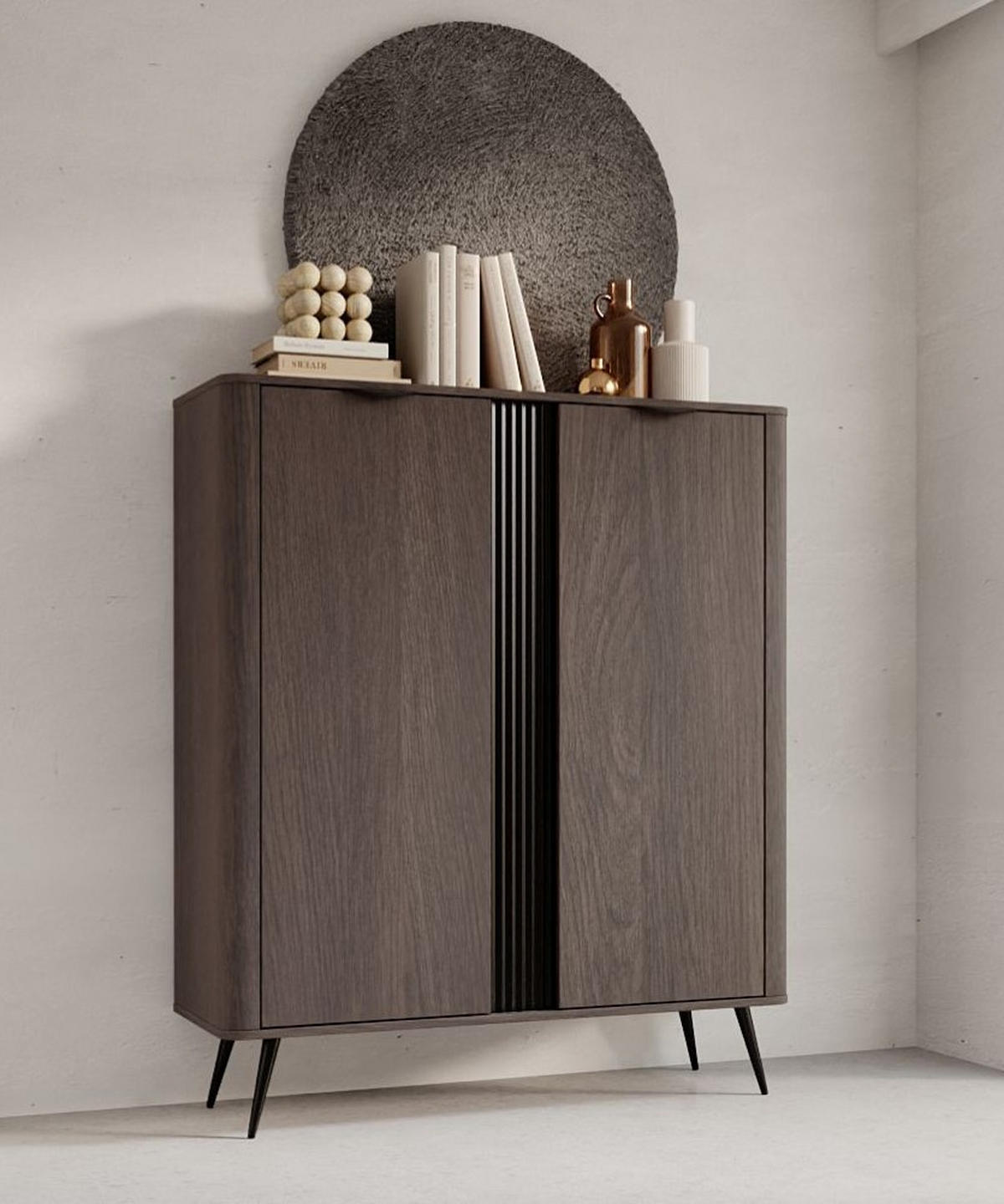 KOMMODE Hoch ERIS Mit Hohen Beinen Und Rillen - Braun, Holzwerkstoff (113.2/134.2/38cm) - Sepro Meble