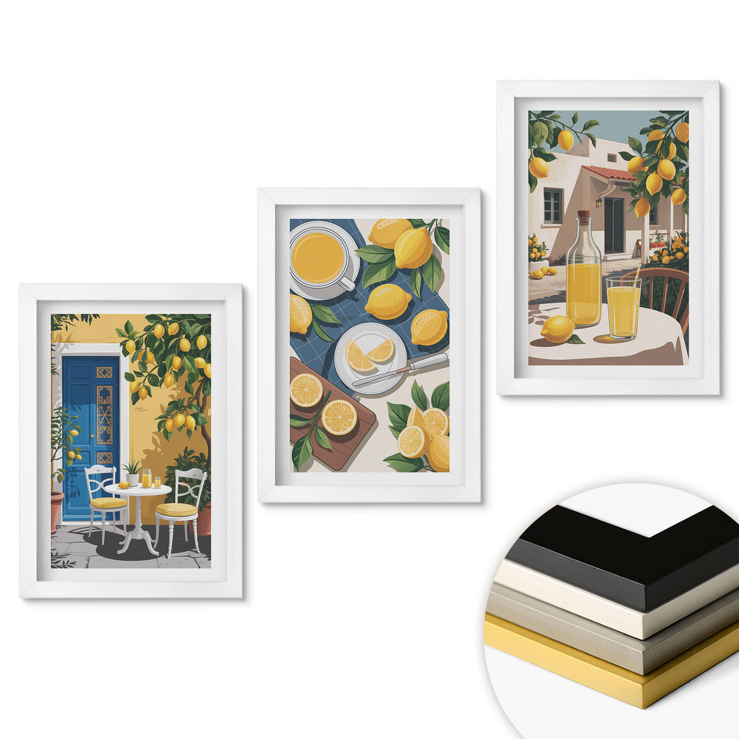 WANDBILDER 3er-Set - 20x30 cm Weißer Rahmen - Patio Sun Limonade - Weiß, Kunststoff (20/30cm) - ArtPrintCave