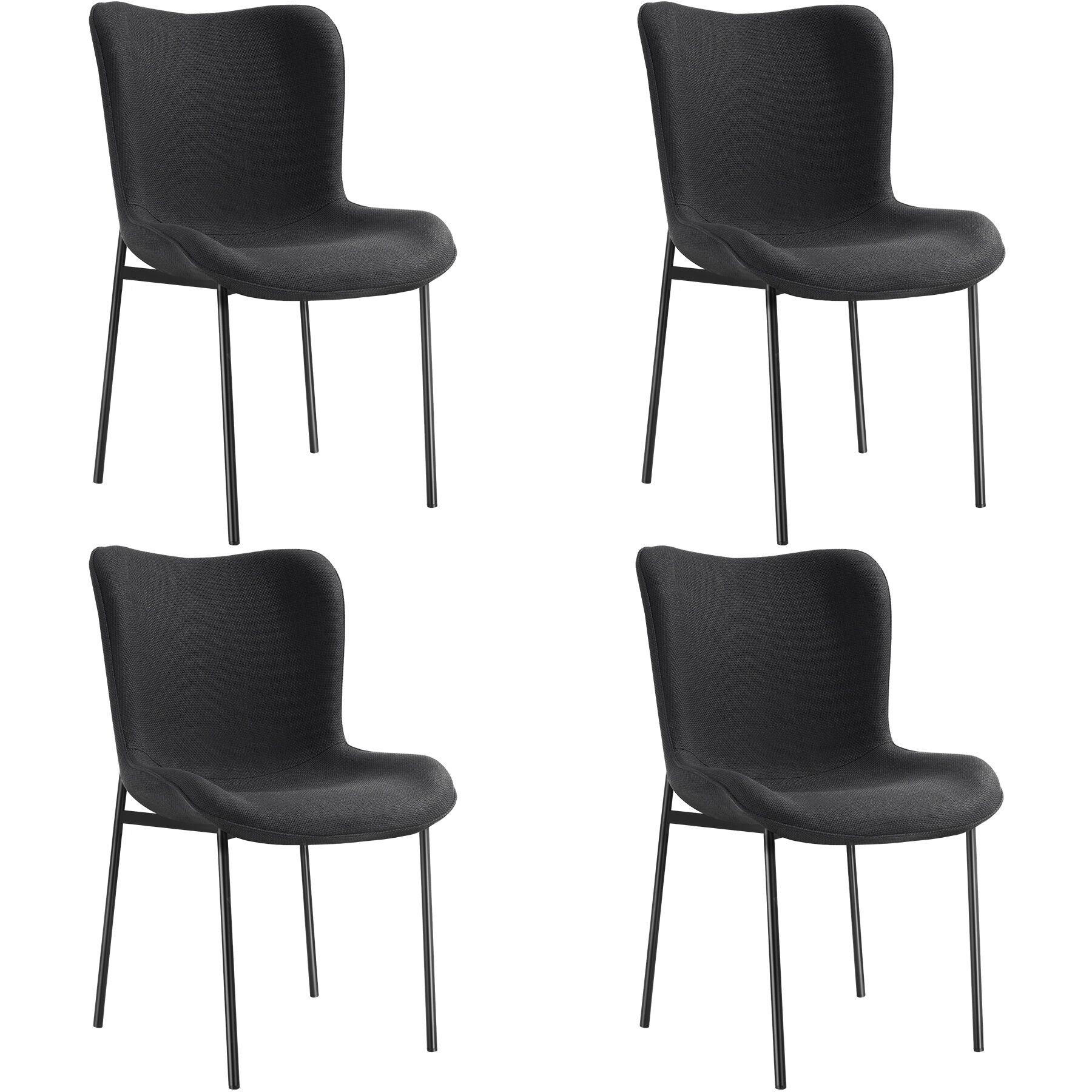 POLSTERSTUHL 4er Set Tessa 54 x 62 x 90 cm Webstoff schwarz/schwarz - Schwarz, Textil (54/90/62cm) - tectake