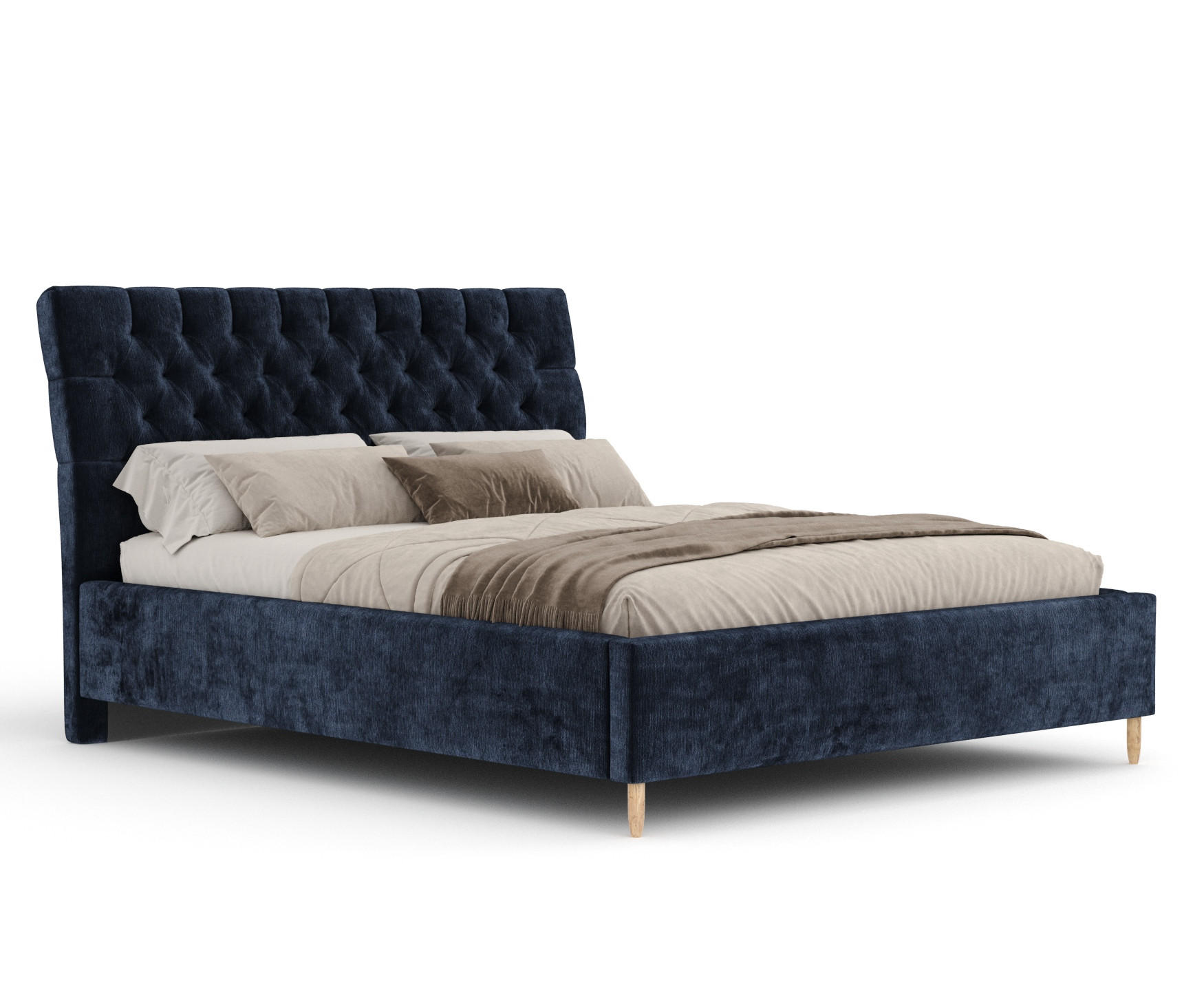 POLSTERBETT Vezzola Marineblau 160/200 cm im Chenille-Stoff - Naturfarben/Dunkelblau, Holz/Holzwerkstoff (160/200cm) - Maison de Reve