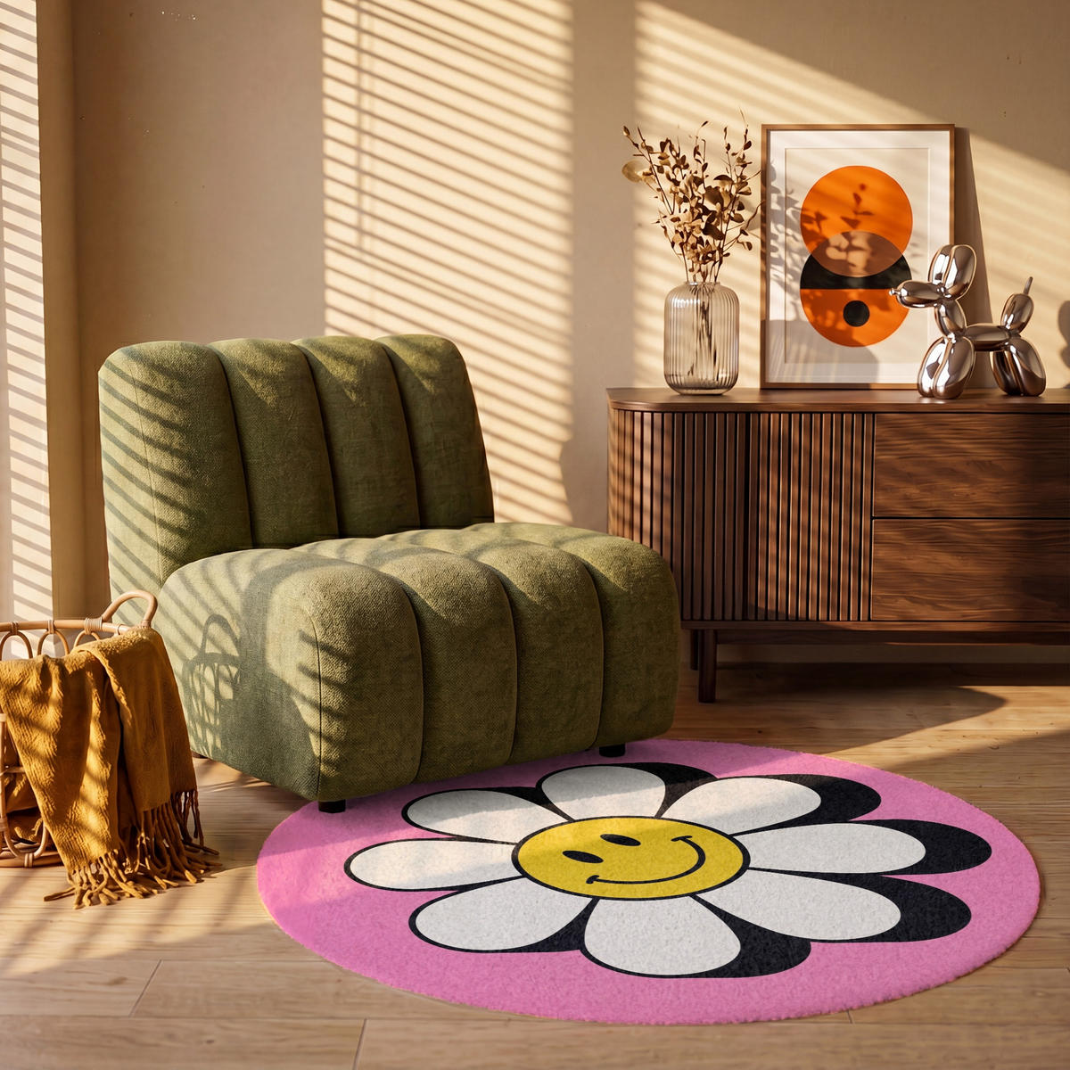 TEPPICH - Smiley - Blume - Rosa - 120x120 cm - Pink, Kunststoff/Textil (120/0.4cm) - OnlyWow