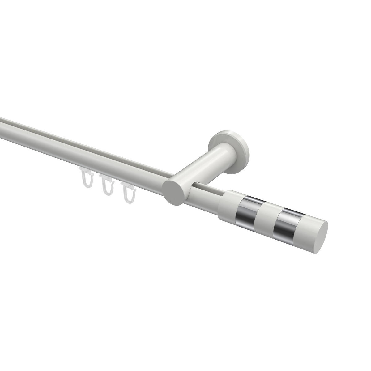 INNENLAUF-GARDINENSTANGEN-SET Platon Mavell 260 cm (geteilt in 2 x 130 cm), 1-läufig, 20 mm Ø Weiß - Chromfarben/Weiß, Metall (260cm) - INTERDECO