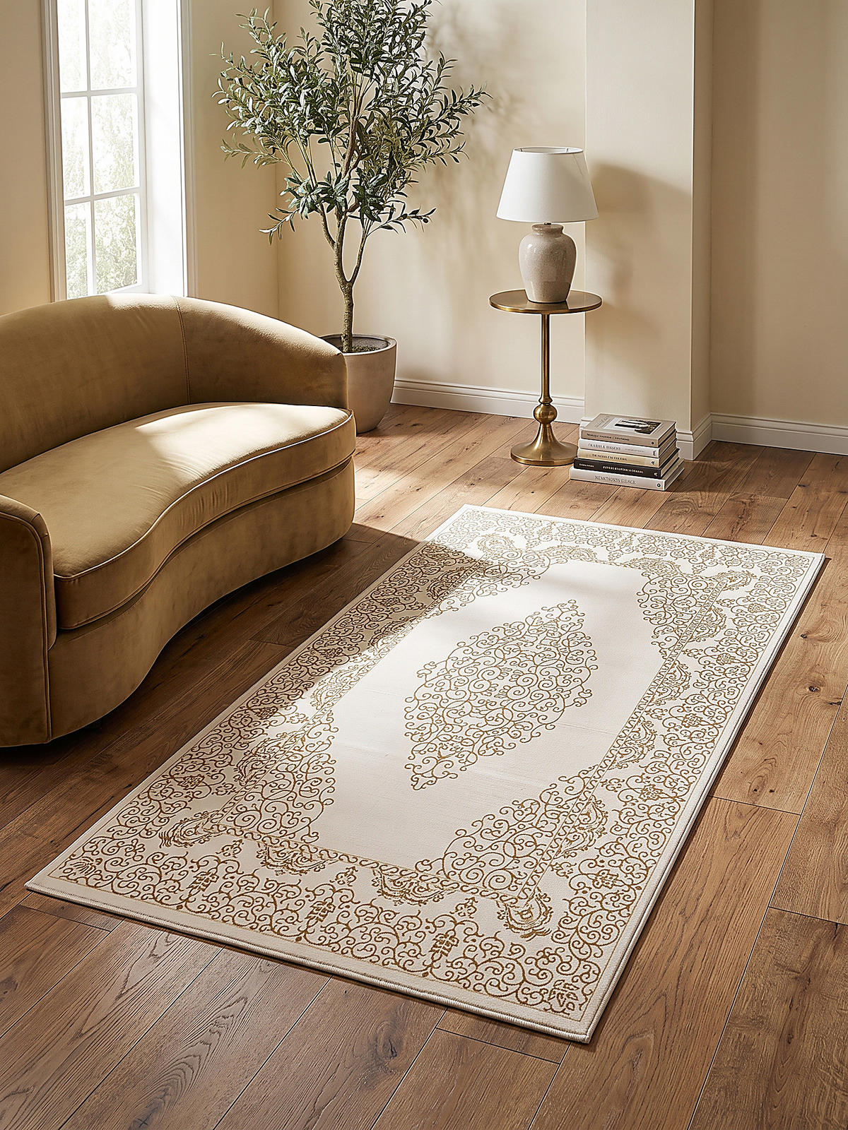 TEPPICH Kurzflor ERESMA Orient-Medaillon Polyester Creme 80 x 150 cm - Creme, Textil (80/150cm) - KADIMA DESIGN