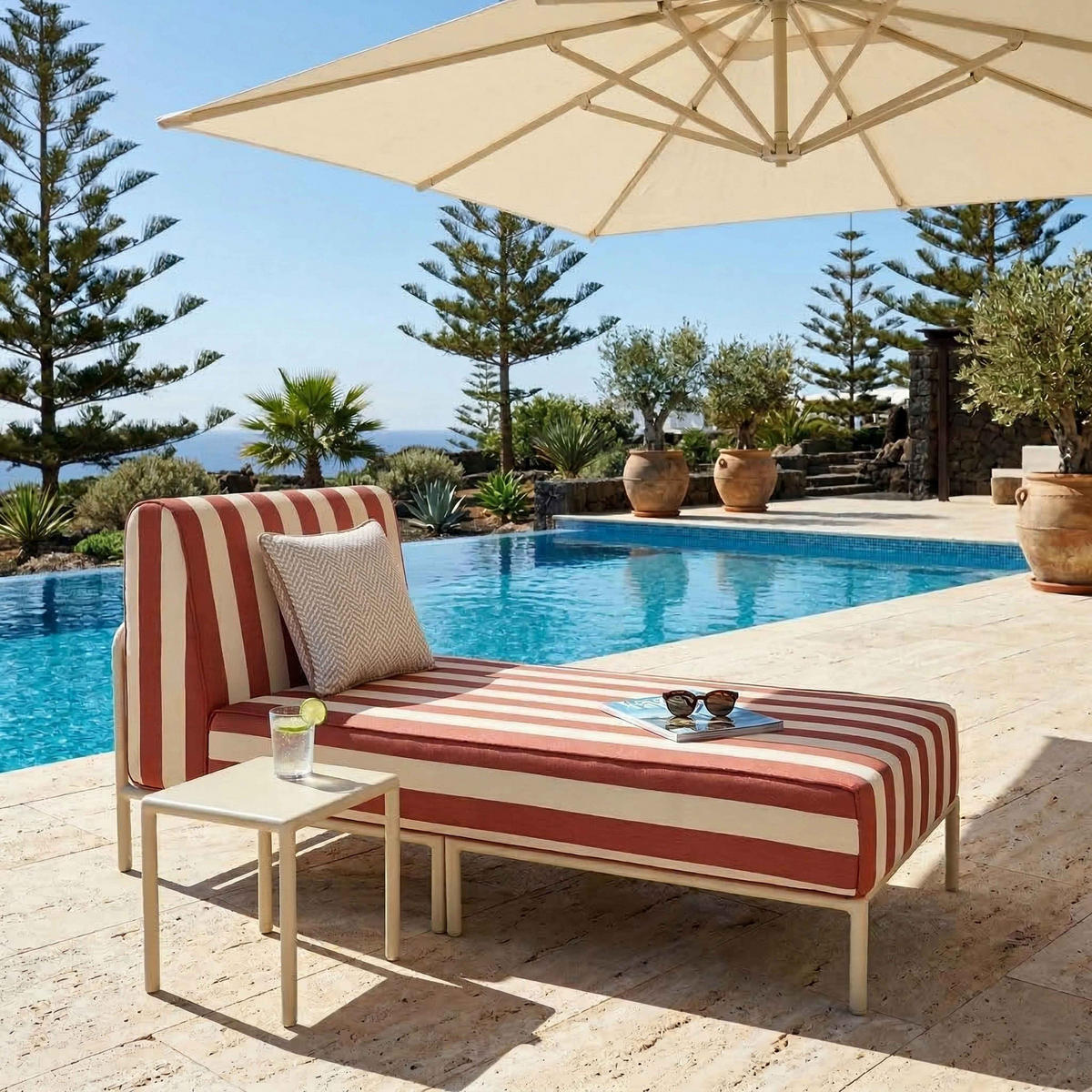 CHAISELONGUE, Terrakotta - Orange, Textil (72/78/153cm) - Oviala
