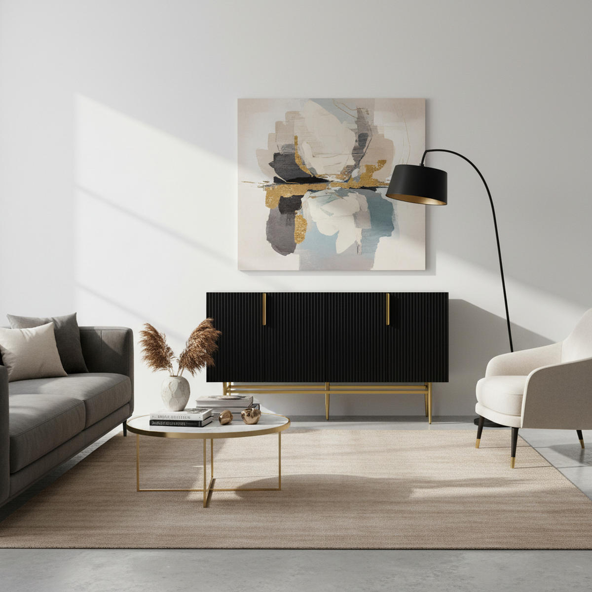 SIDEBOARD mit 4 Türen und Goldakzenten, 152.5/40.5/80cm - Schwarz, Holzwerkstoff (152.5/80/40.5cm) - Urban Meuble