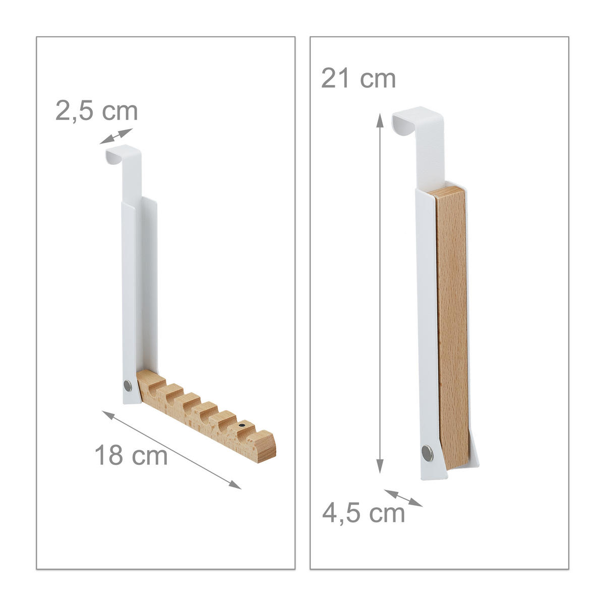 2XTÜRGARDEROBE - Weiß, Holz/Metall (2.5/21/18cm) - Relaxdays
