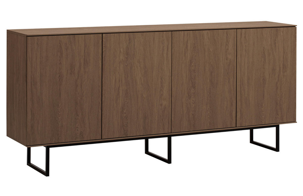 SIDEBOARD in Nussbaum 200 x 90 cm, Kommode mit Push-to-Open - Nussbaumfarben/Schwarz, Holzwerkstoff/Metall (200/90/40cm) - Furn.Design