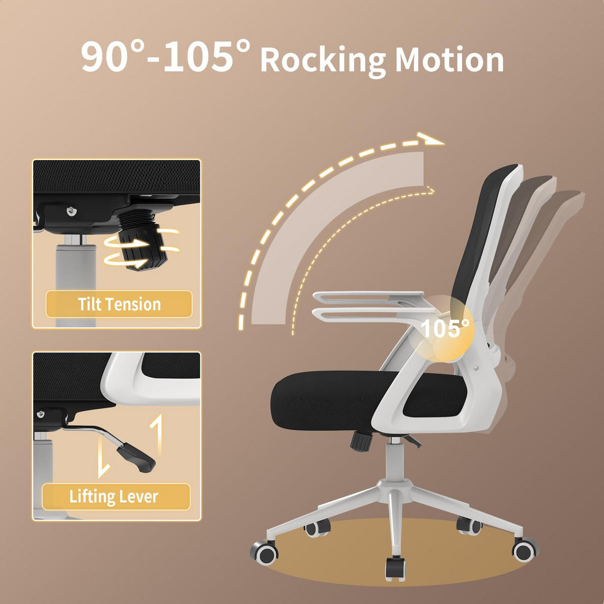 BÜROSTUHL Schwarz-Weiß ergonomisch mit atmungsaktiver Rückenlehne - Weiß, Metall (22.5/53/54.2cm) - Rattrix