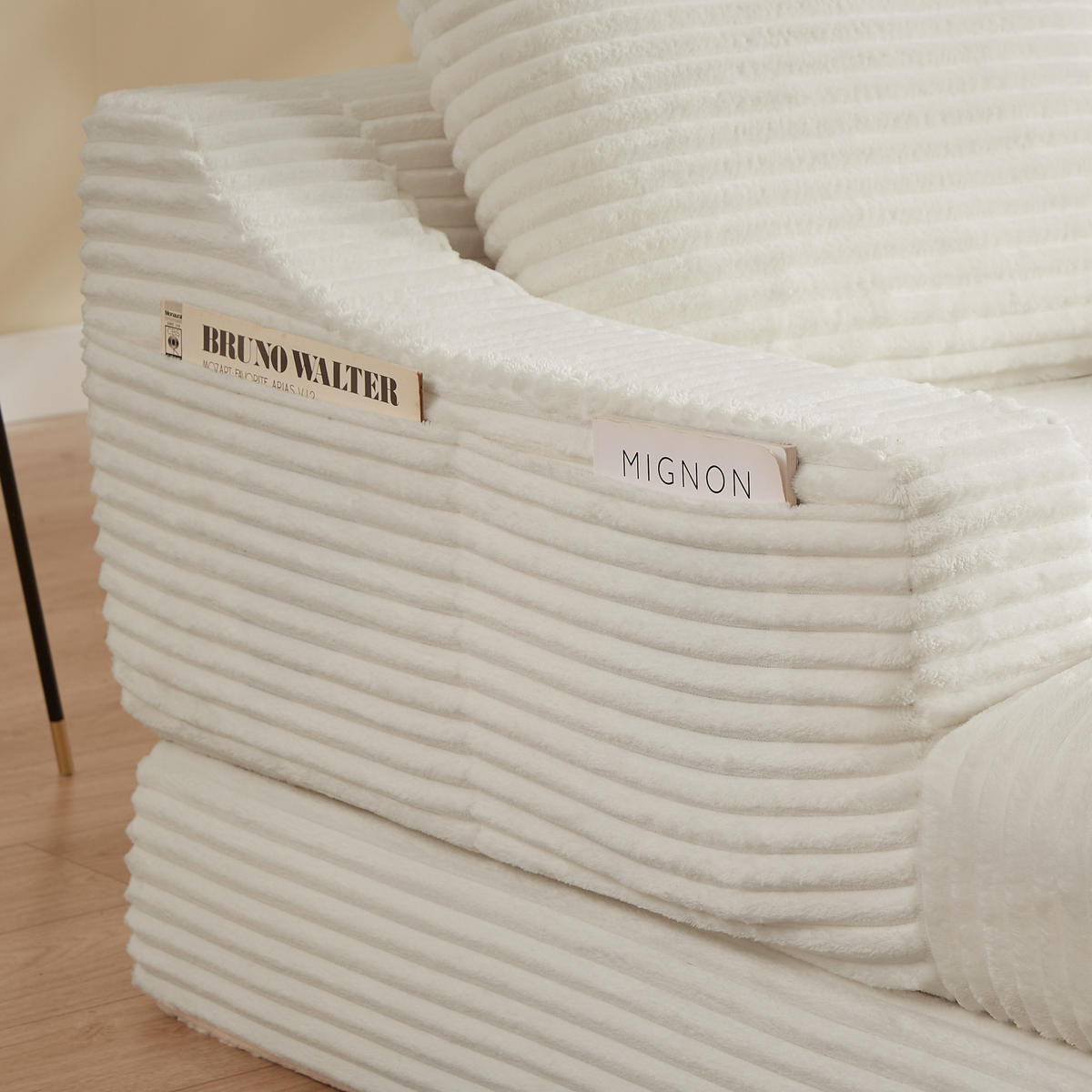 SESSEL aus Cord mit Ausziehfunktion Weiß - Weiß, Textil (162/68/100cm) - Meubliv