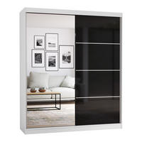 SCHWEBETÜRENSCHRANK Multi 31 Weiß/Schwarz + Spiegel 183 cm - Schwarz/Alufarben, Glas/Holzwerkstoff (183/218/61cm) - imoebel24